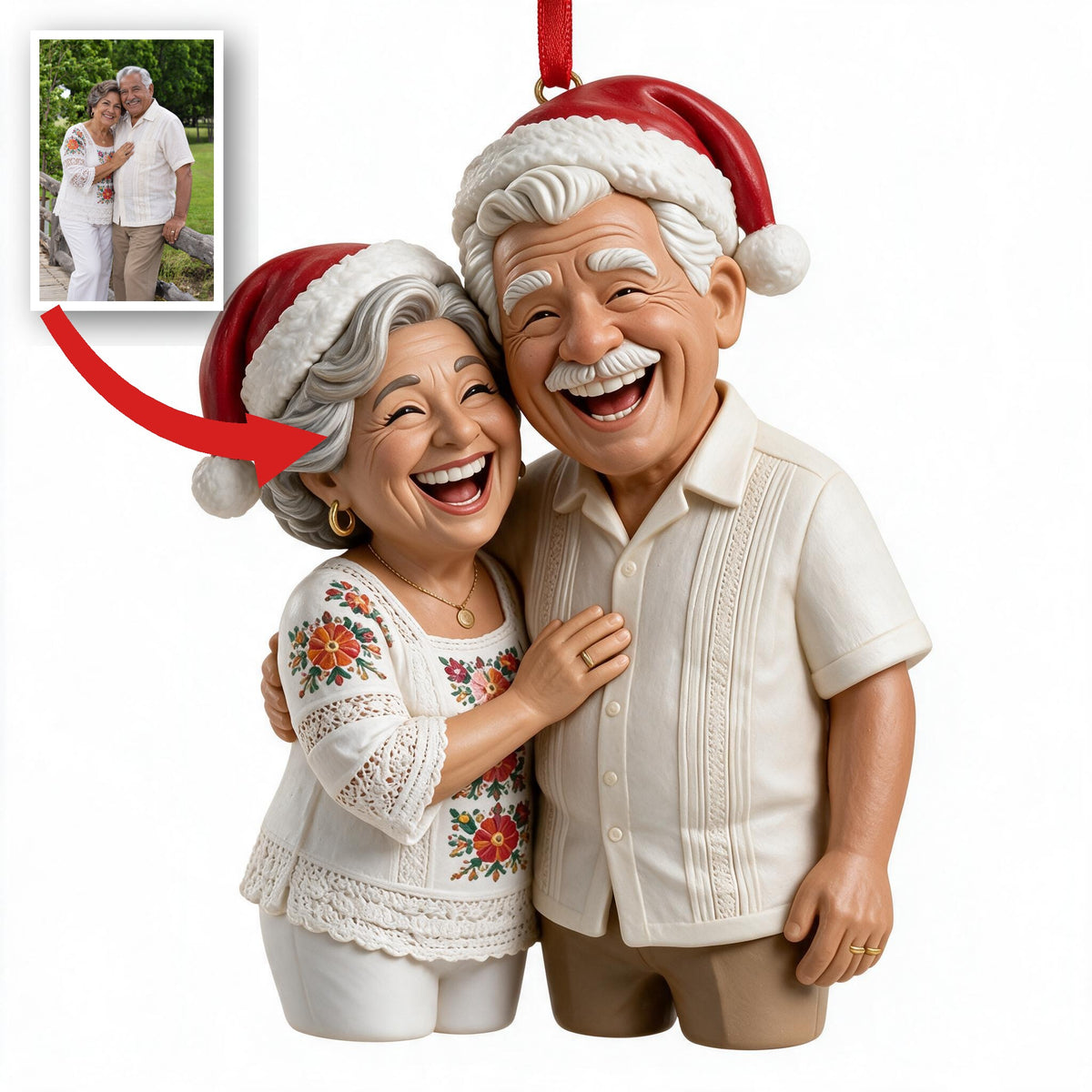 Custom Photo Christmas Older Latino Couple Caricature Ornament Gift