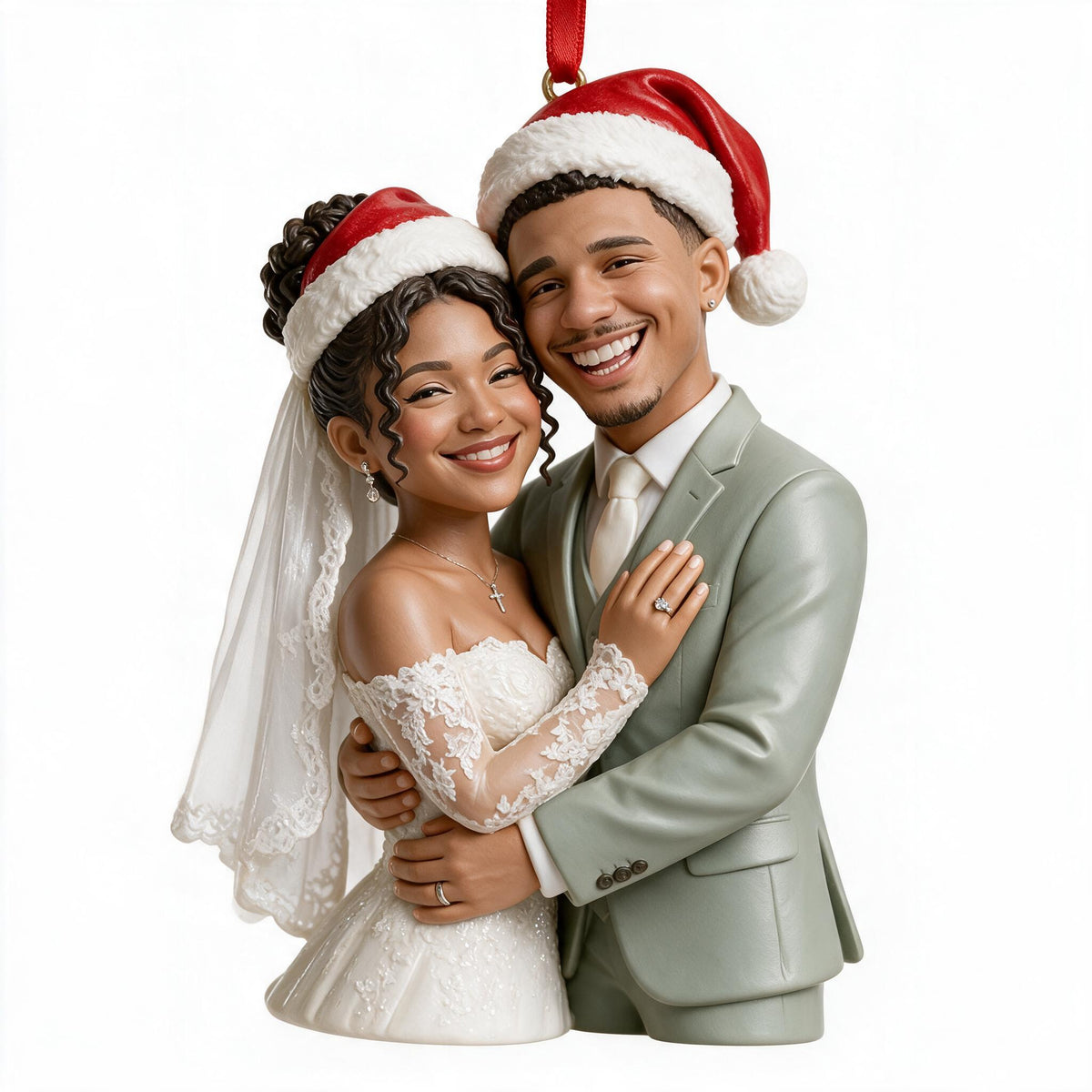 Custom Photo Christmas Latino Couple Wedding Ornament, Newlywed Keepsake Gift