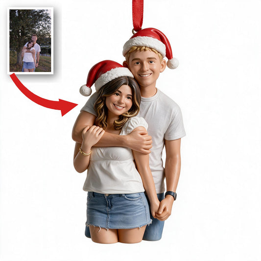 Custom Photo Christmas Husband Wife Couple Caricature Ornament