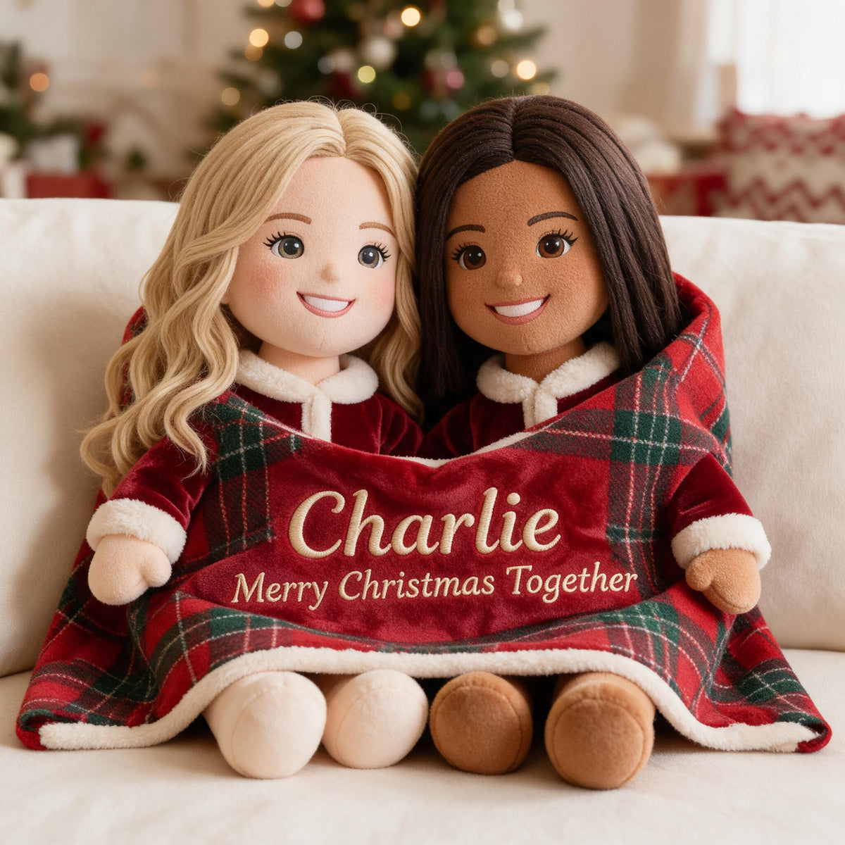 Personalized Christmas Lesbian Couple Premium Faux Fur Pillow Home Decor Gift