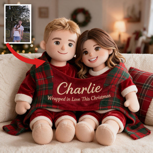 Personalized Christmas Couple Faux Fur Pillow Holiday Home Decor Gift