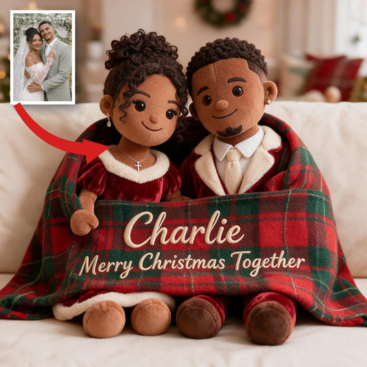 Personalized Christmas Latino Couple Faux Fur Pillow Holiday Couple Gift