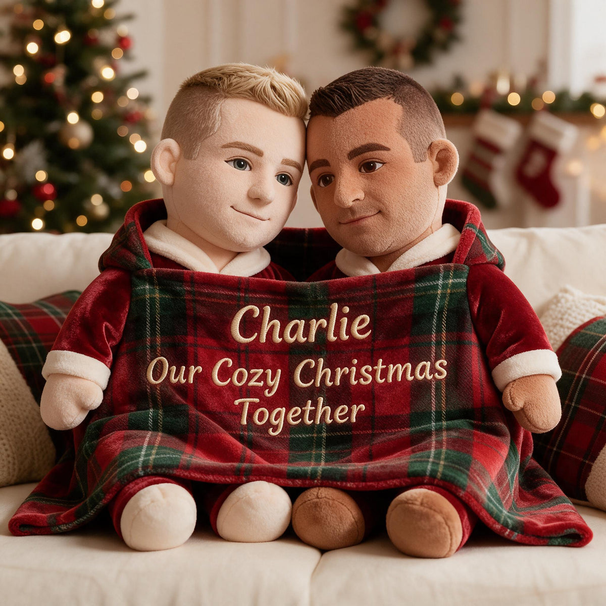 Personalized Christmas Gay Couple Faux Fur Pillow LGBT Holiday Gift
