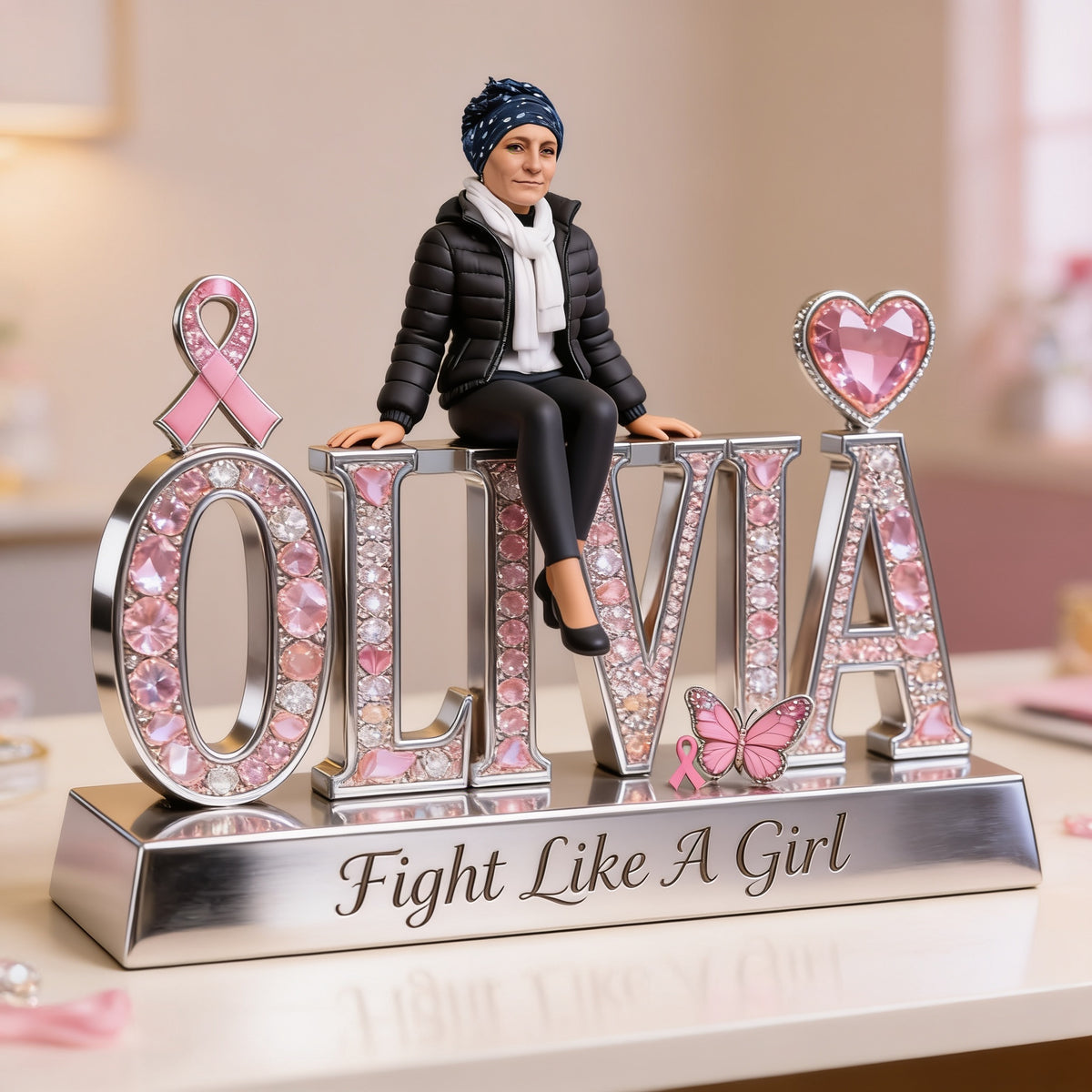 Custom Photo Breast Cancer Awareness Middle-Aged Latina Breast Cancer Woman Acrylic Plaque Keepsake
