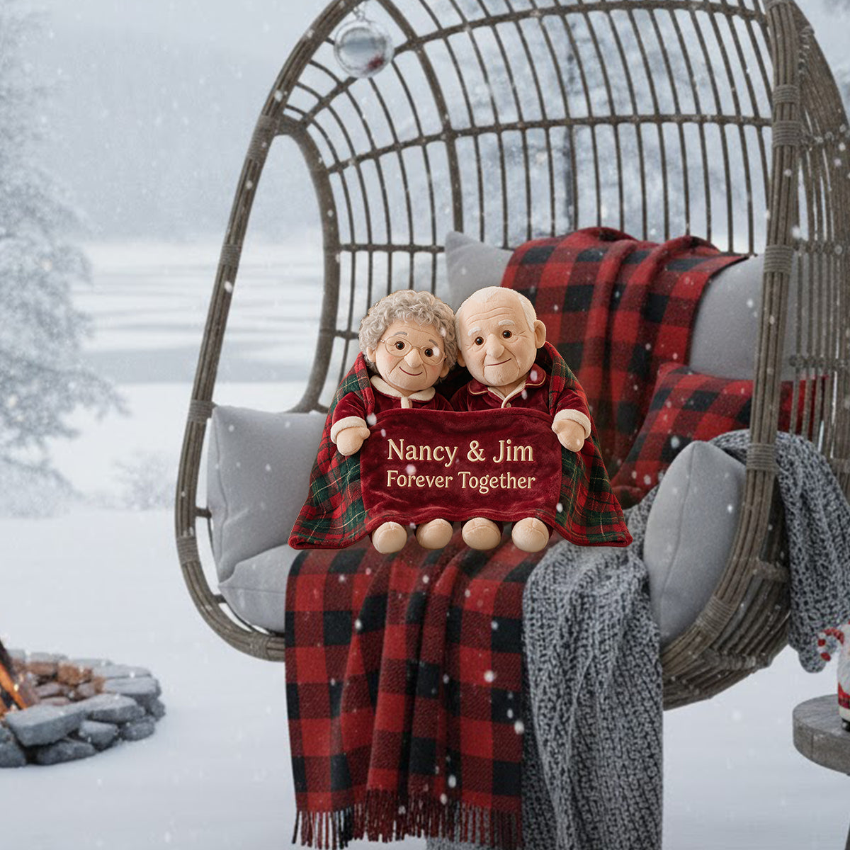 Personalized Christmas Middle-Aged Latino Couple Faux Fur Pillow Holiday Gift