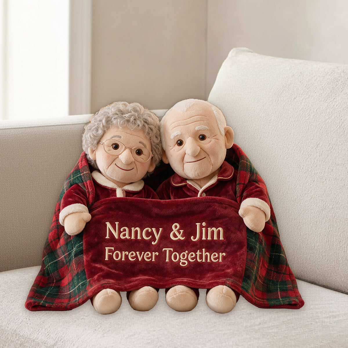 Personalized Christmas Latino Couple Faux Fur Pillow Holiday Couple Gift