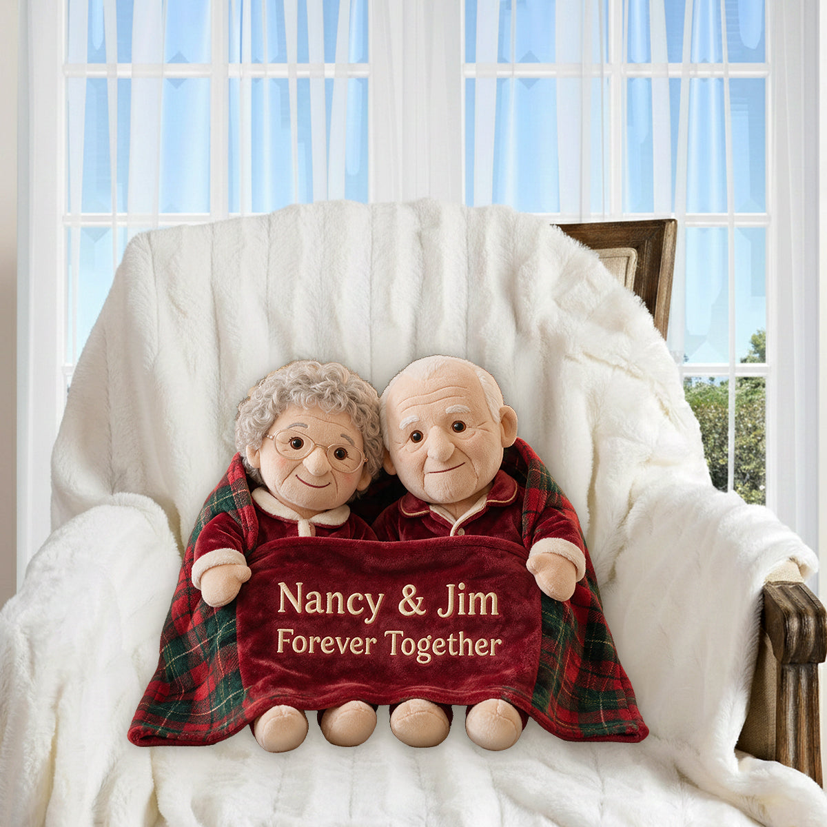 Personalized Christmas Gay Couple Faux Fur Pillow LGBT Holiday Gift