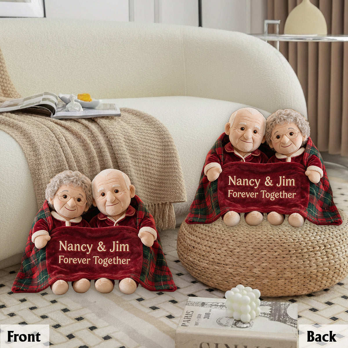 Personalized Christmas Older Couple Premium Faux Fur Pillow