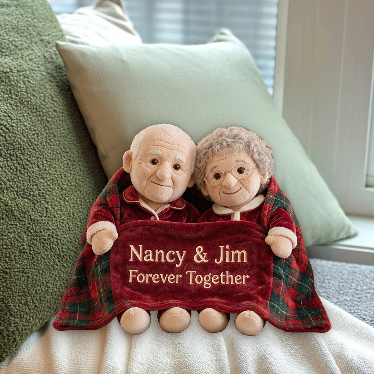 Personalized Christmas Gay Couple Faux Fur Pillow LGBT Holiday Gift