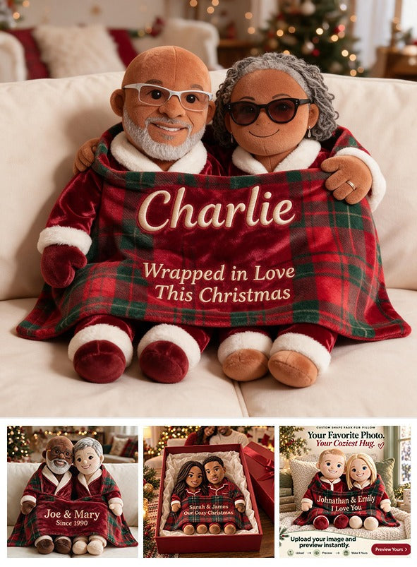 Personalized Christmas Middle-Aged Black Couple Faux Fur Pillow Gift