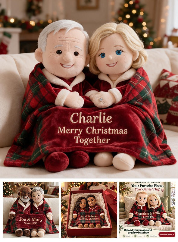 Personalized Christmas Older Couple Premium Faux Fur Pillow