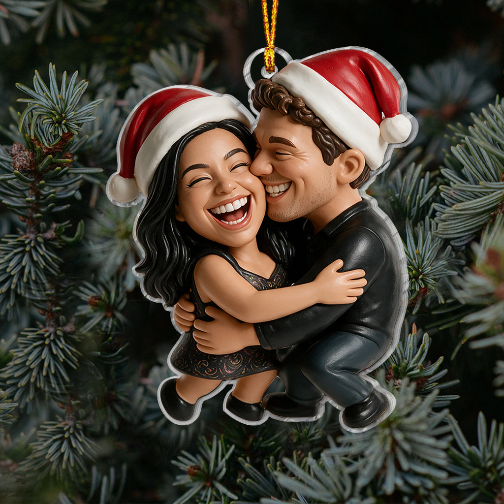 Custom Photo Christmas Middle-Aged Couple Caricature Ornament, Husband Wife Keepsake Gift