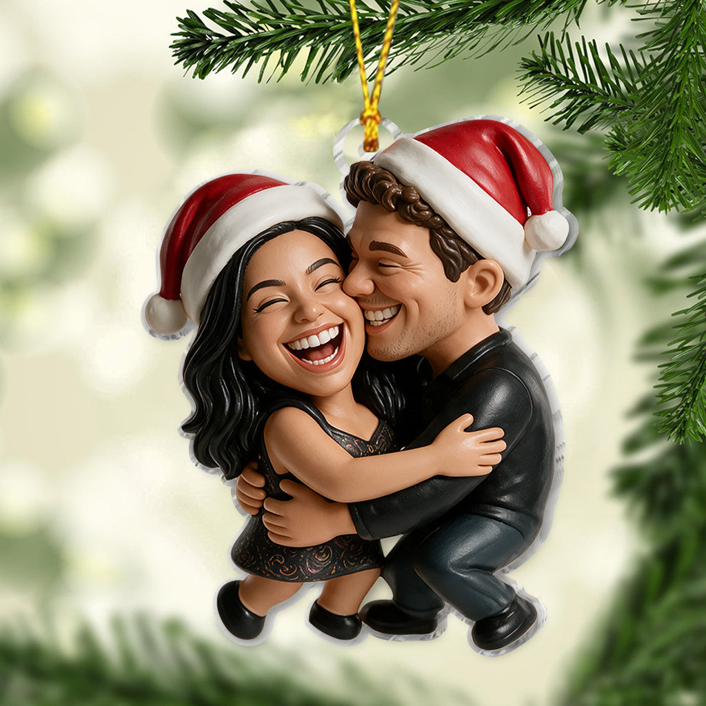 Custom Photo Christmas Black Couple Wedding Ornament