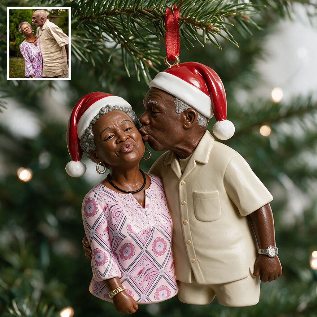 Custom Photo Christmas Middle-Aged Latino Couple Caricature Ornament Gift