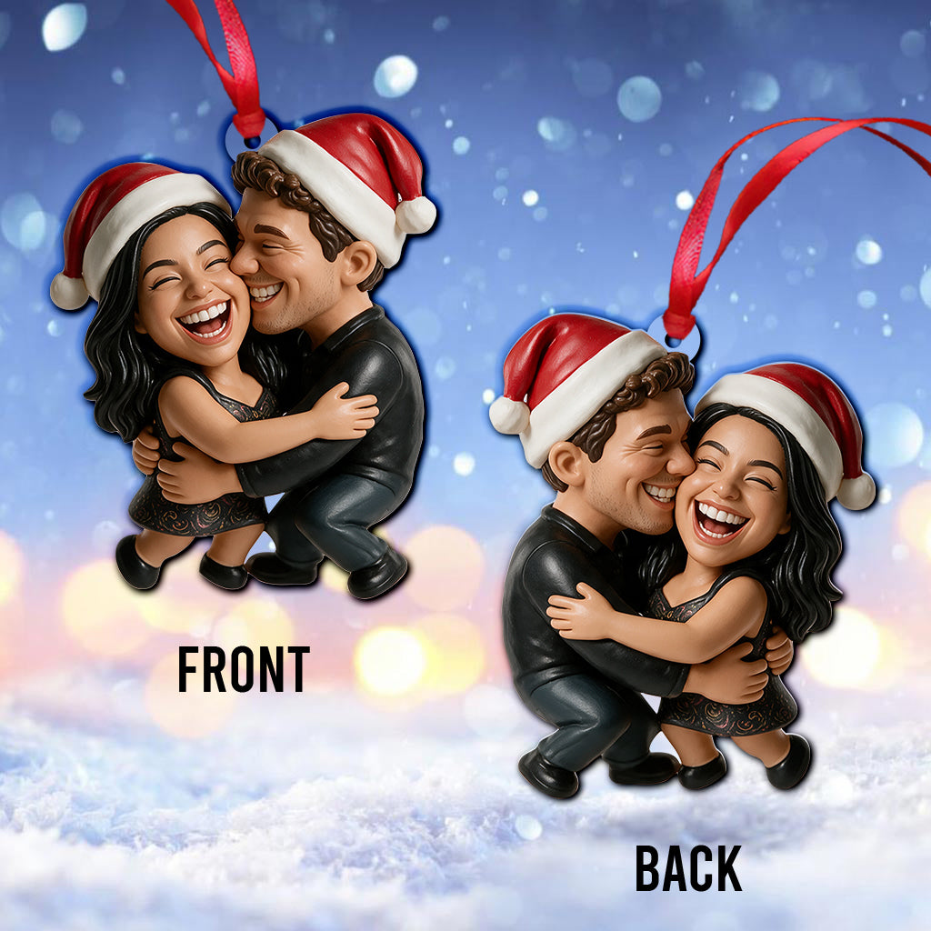 Custom Photo Christmas Older Black Couple Caricature Ornament, Grandparent Gift