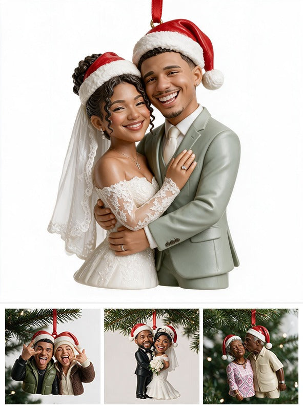 Custom Photo Christmas Latino Couple Wedding Ornament, Newlywed Keepsake Gift