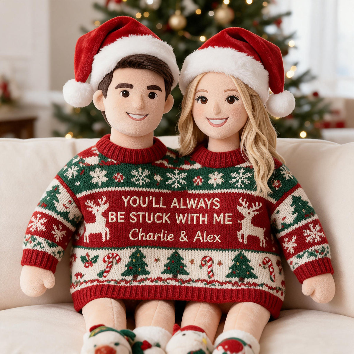 Custom Photo Christmas Wedding Couple Faux Fur Pillow, Unique Couple Holiday Gift