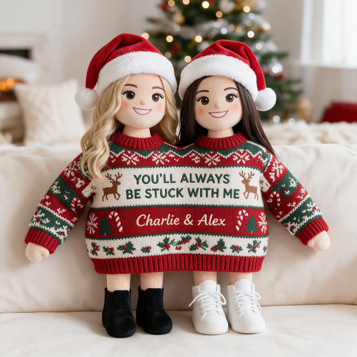 Custom Photo Christmas Lesbian Couple Faux Fur Pillow LGBT Couple Holiday Gift