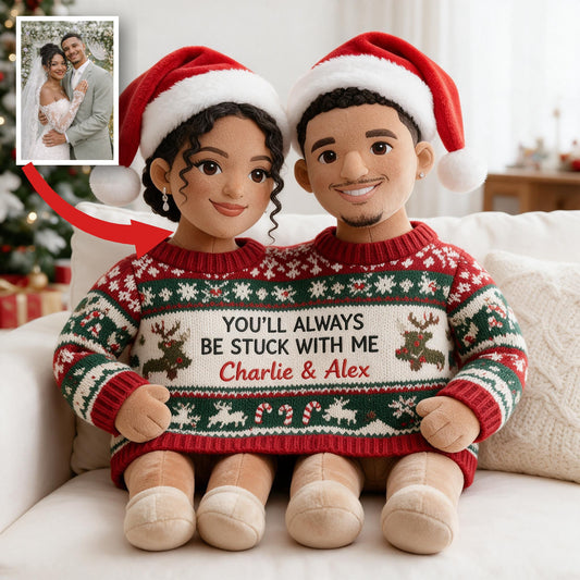 Custom Photo Christmas Latino Couple Faux Fur Pillow, Husband Wife Home Decor Gift