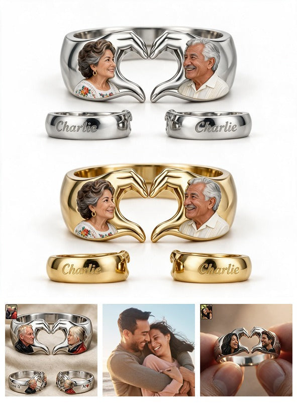 Personalized Anniversary Older Latino Couple Adjustable Hand Heart Ring Keepsake Gift