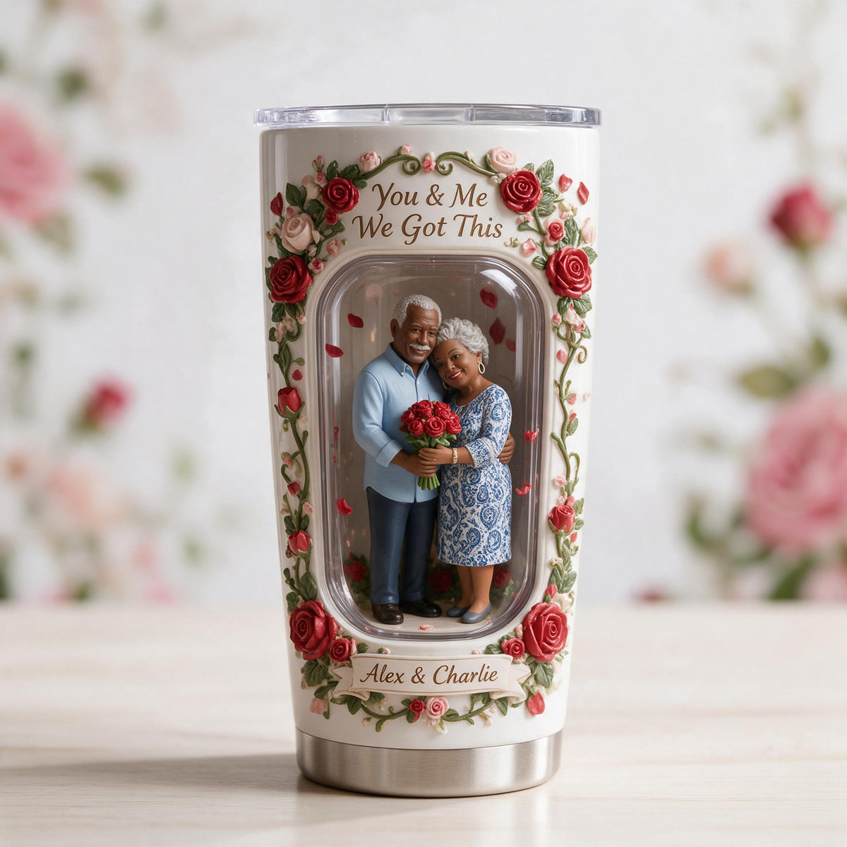 Custom Photo Older Black Couple Tumbler - Personalized Couple Keepsake Gift