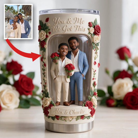 Custom Photo Black Gay Couple Tumbler, LGBT Couple Keepsake Gift