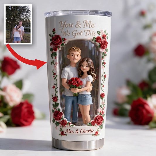 Custom Photo Husband Wife Couple Tumbler Romantic Rose Drinkware Gift
