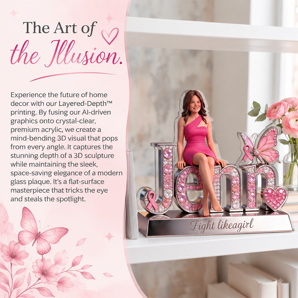 Custom Photo Breast Cancer Awareness Middle-Aged Black Breast Cancer Woman Shaped Acrylic Plaque