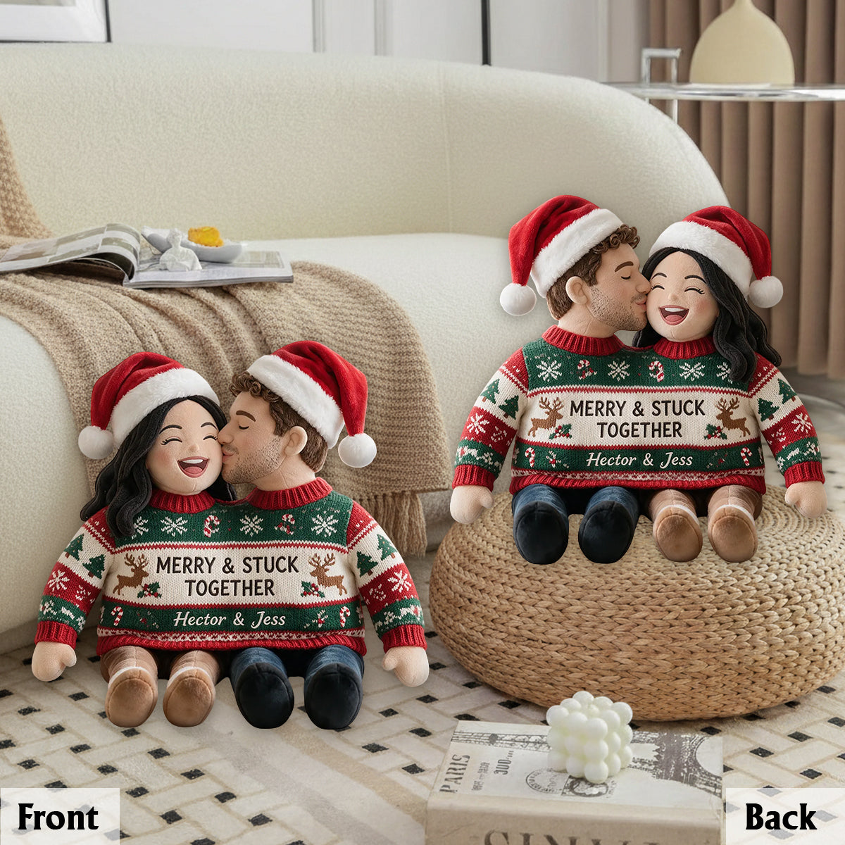 Custom Photo Christmas Wedding Couple Faux Fur Pillow, Unique Couple Holiday Gift