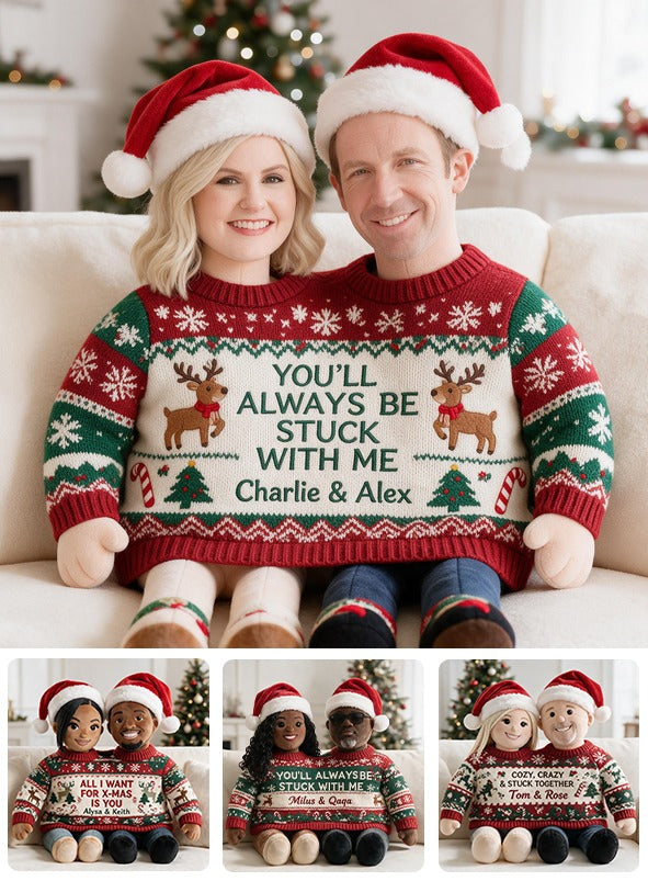 Custom Photo Christmas Middle-Aged Couple Faux Fur Pillow, Husband Wife Personalized Home Gift