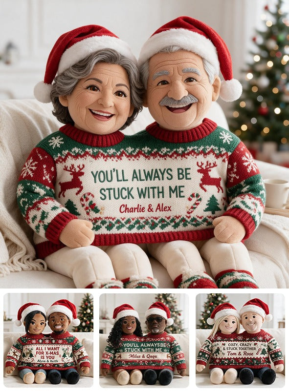 Custom Photo Christmas Older Latino Couple Faux Fur Pillow Couple Holiday Gift