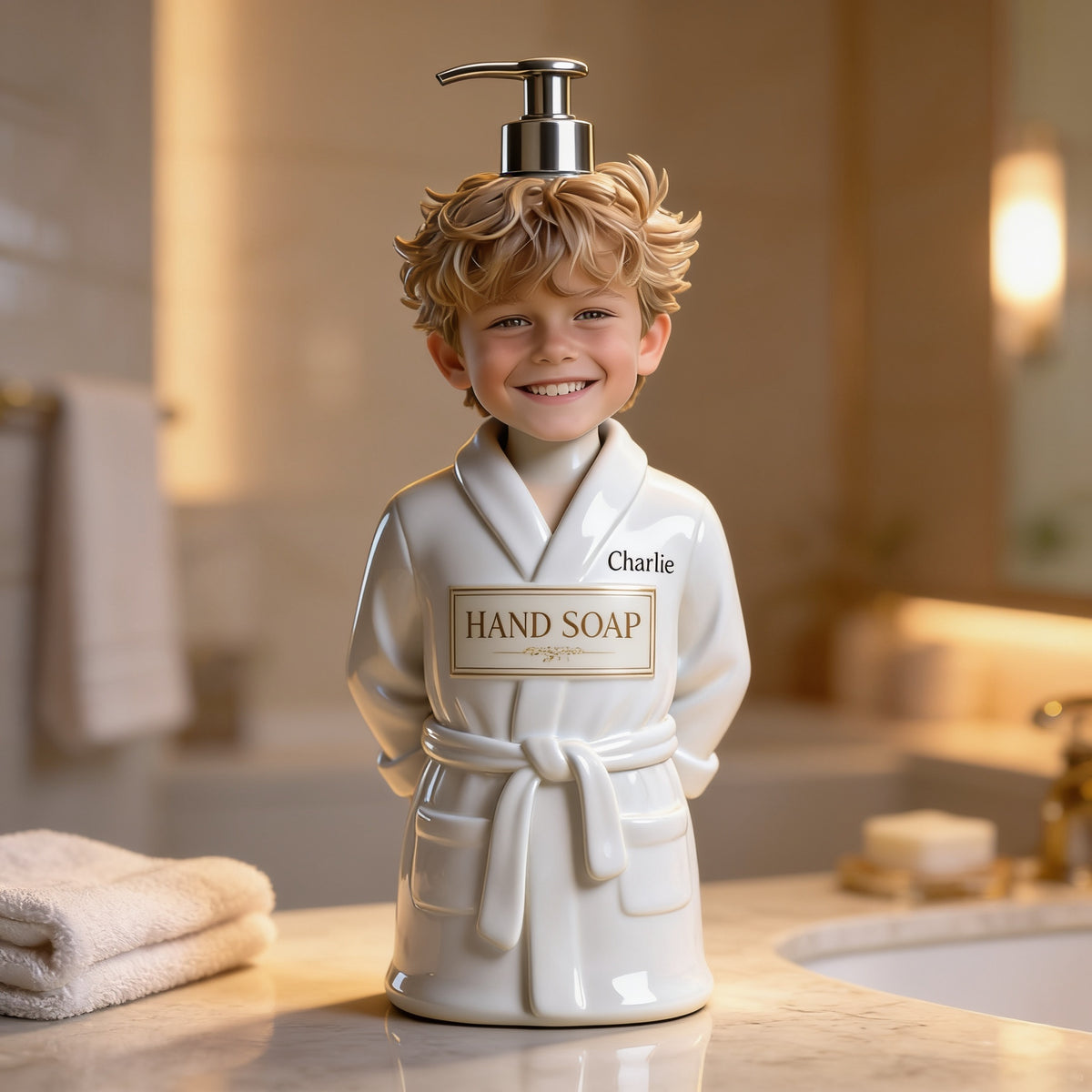 Personalized Little Boy Shaped Soap Dispenser Kids Bathroom Decor Gift