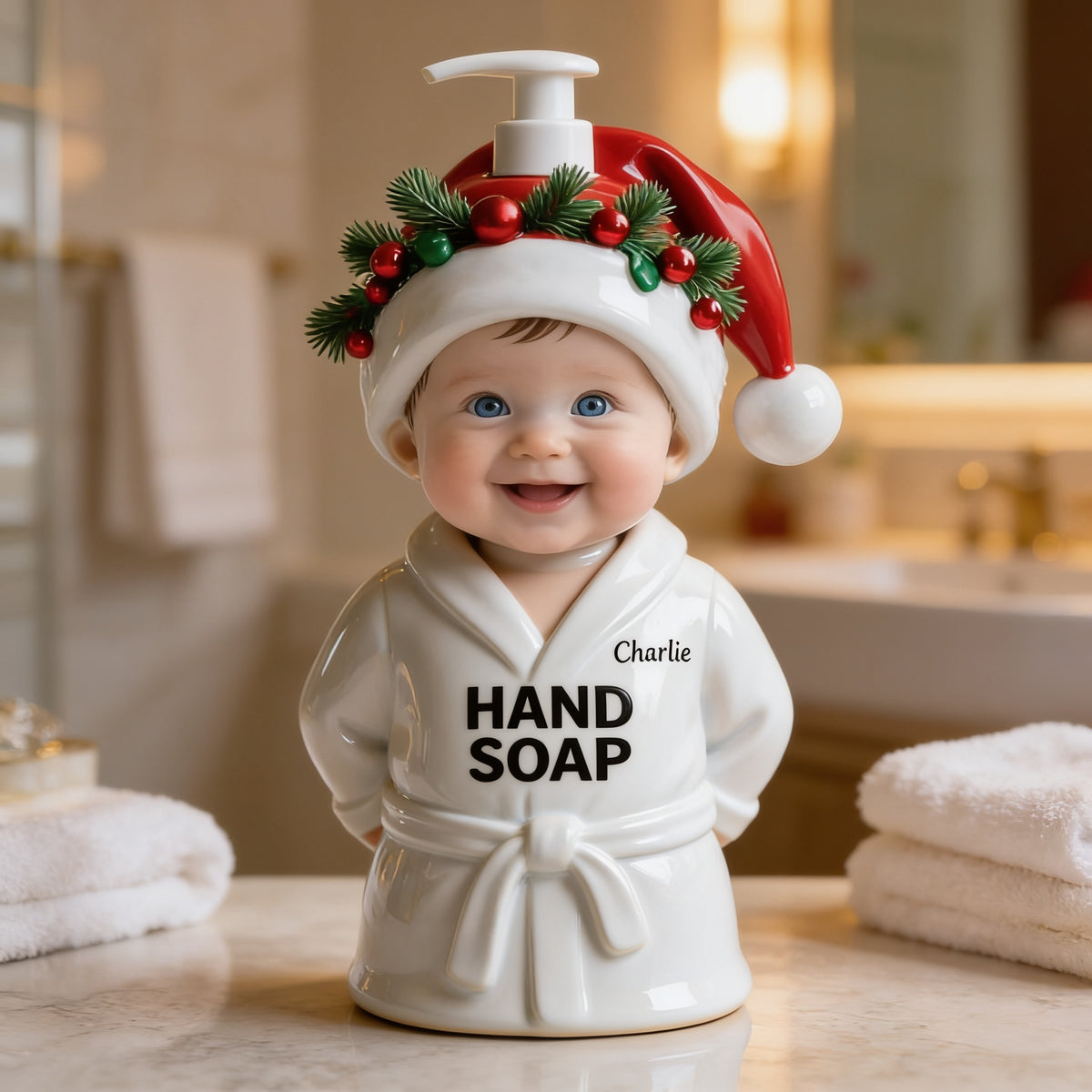 Personalized Christmas Baby Boy Soap Dispenser Festive Bathroom Gift