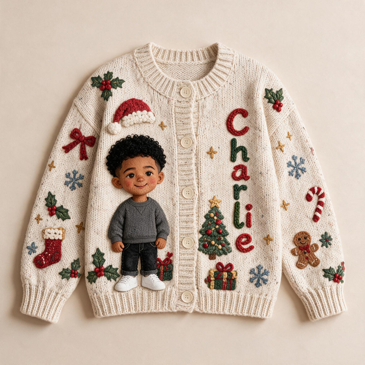 Personalized Christmas Black Little Boy Cardigan Sweater Son Grandson Gift