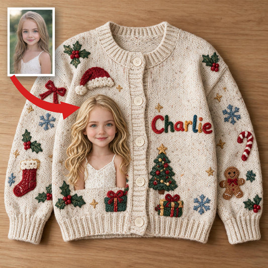 Personalized Christmas Little Girl Cardigan Sweater Gift for Daughter Granddaughter Niece