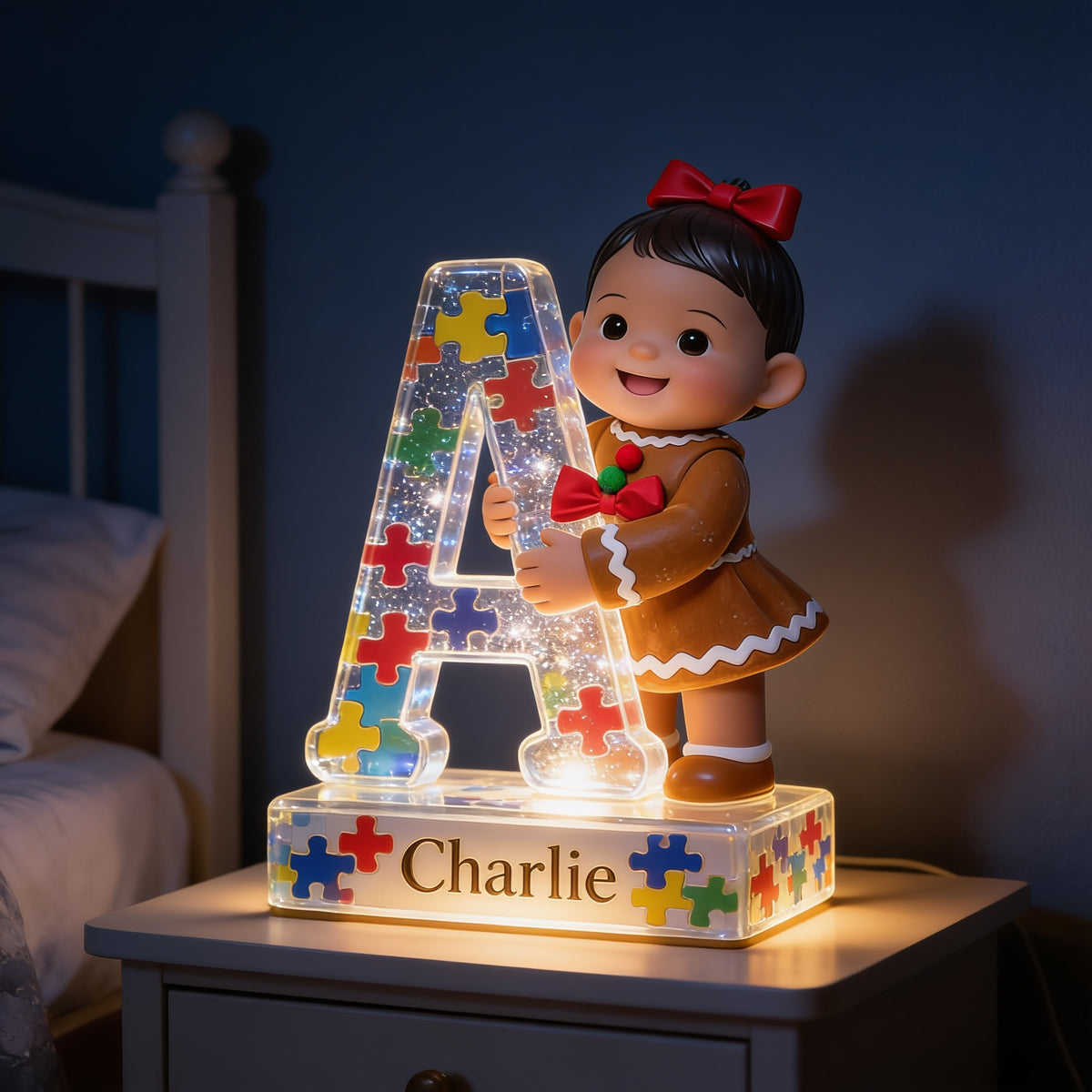 Personalized Christmas Black Christmas Baby Girl Acrylic LED Night Light Kid Gift