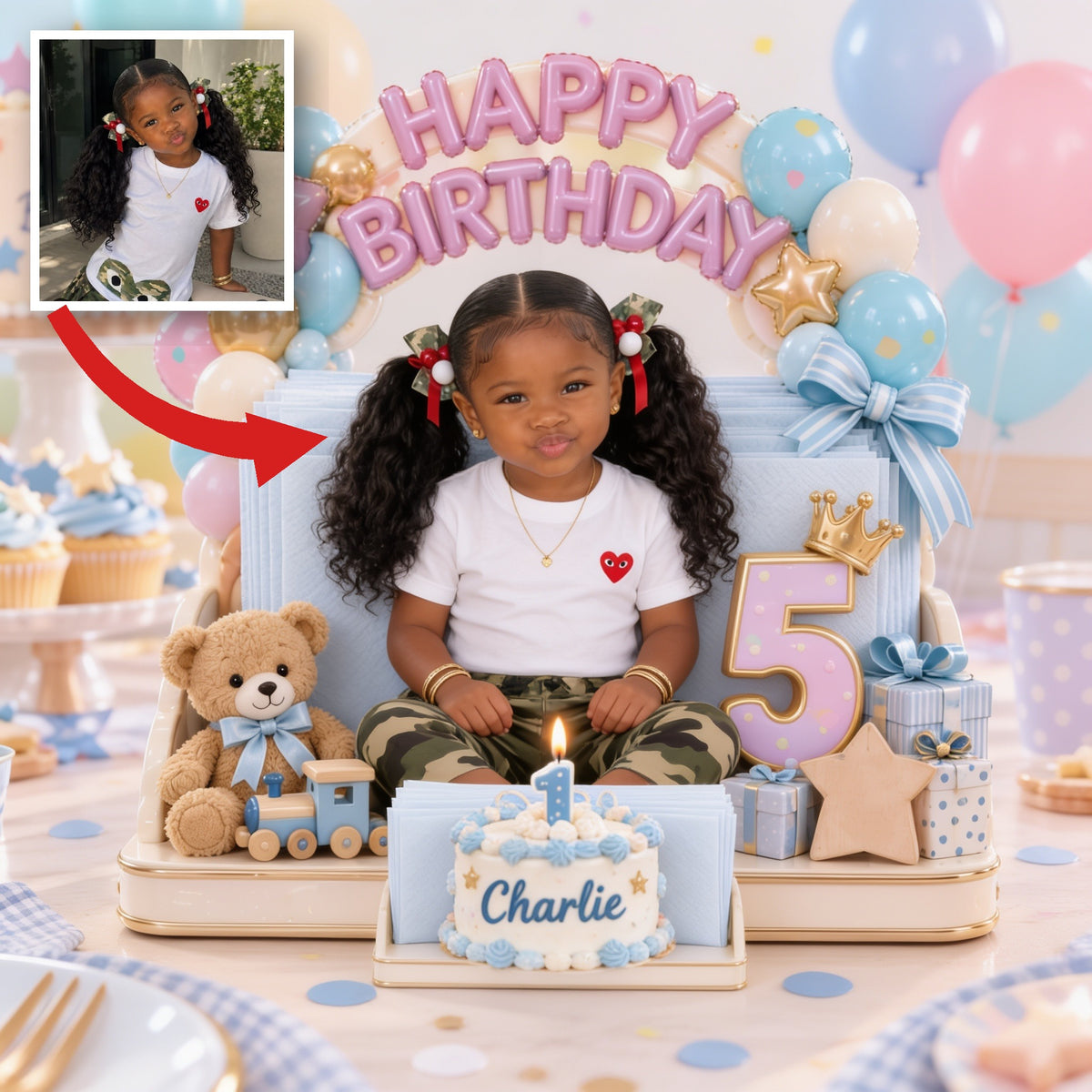 Personalized Birthday Black Little Girl Napkin Holder, Party Table Decor