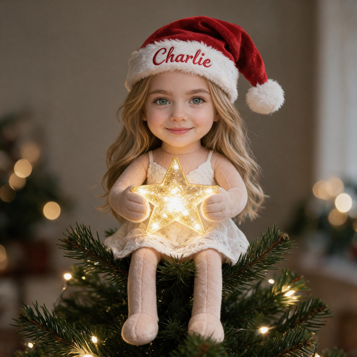 Personalized Christmas Little Girl LED Light Tree Topper Holiday Decor