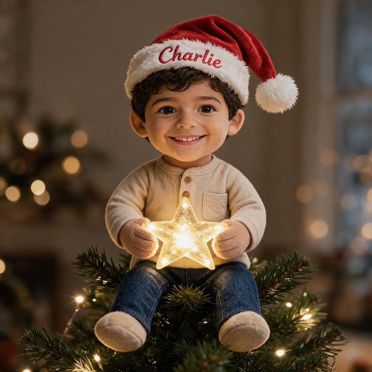 Personalized Christmas Latino Little Boy LED Light Tree Topper Gift for Son Grandson