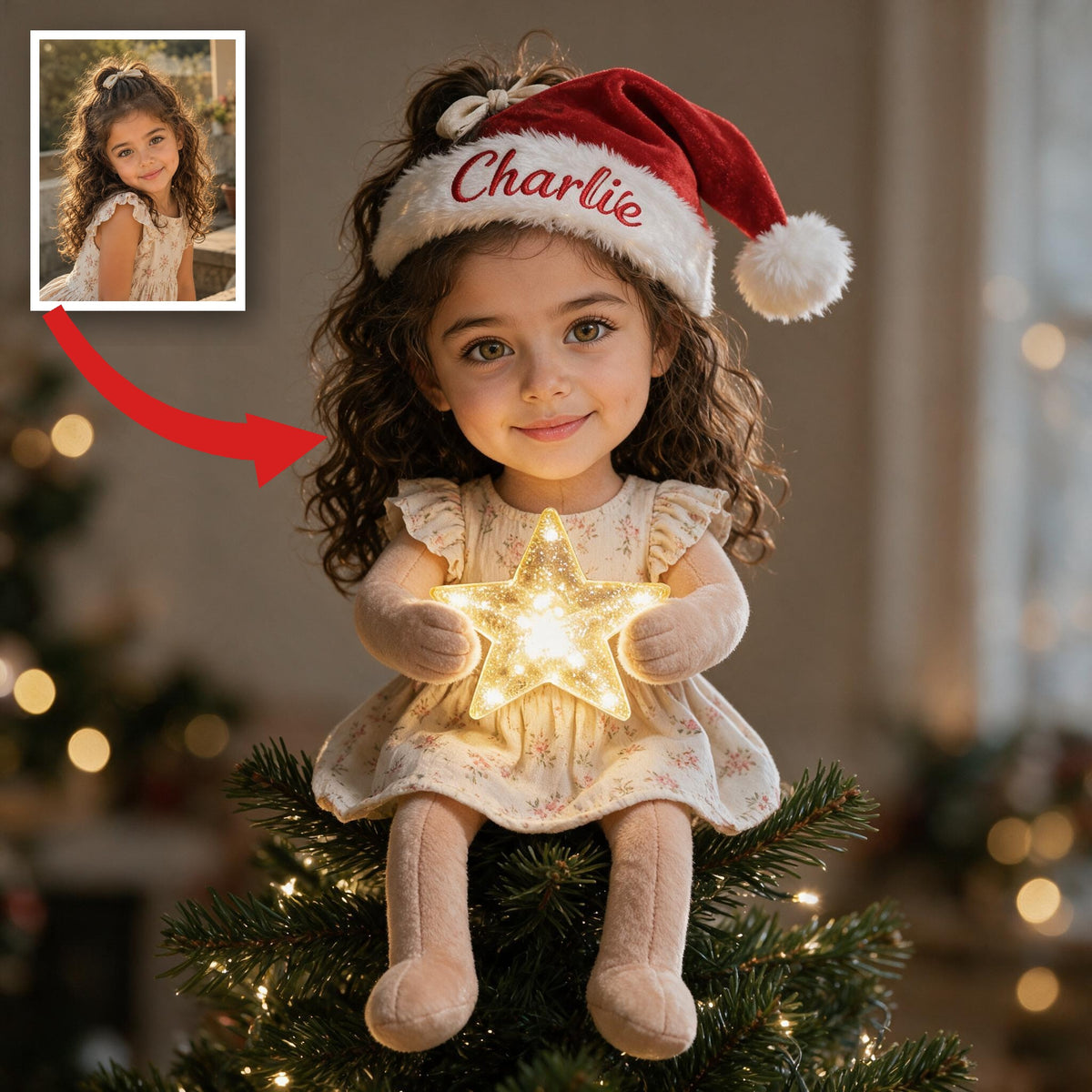 Personalized Christmas Latina Little Girl LED Tree Topper, Gift for Daughter Granddaughter Niece