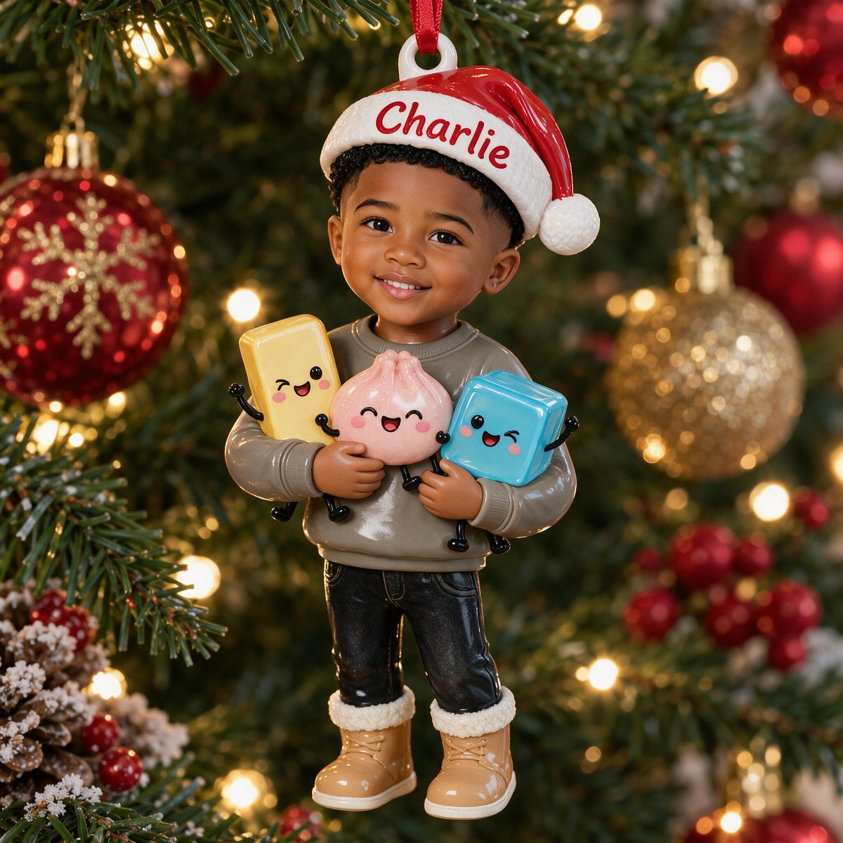 Personalized Christmas Black Little Boy 3D Ornament Gift for Son Grandson Nephew