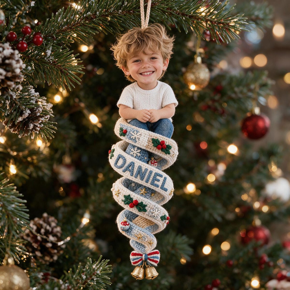 Custom Photo Christmas Little Boy Plush Ornament - Kid Holiday Gift for Son Grandson Nephew