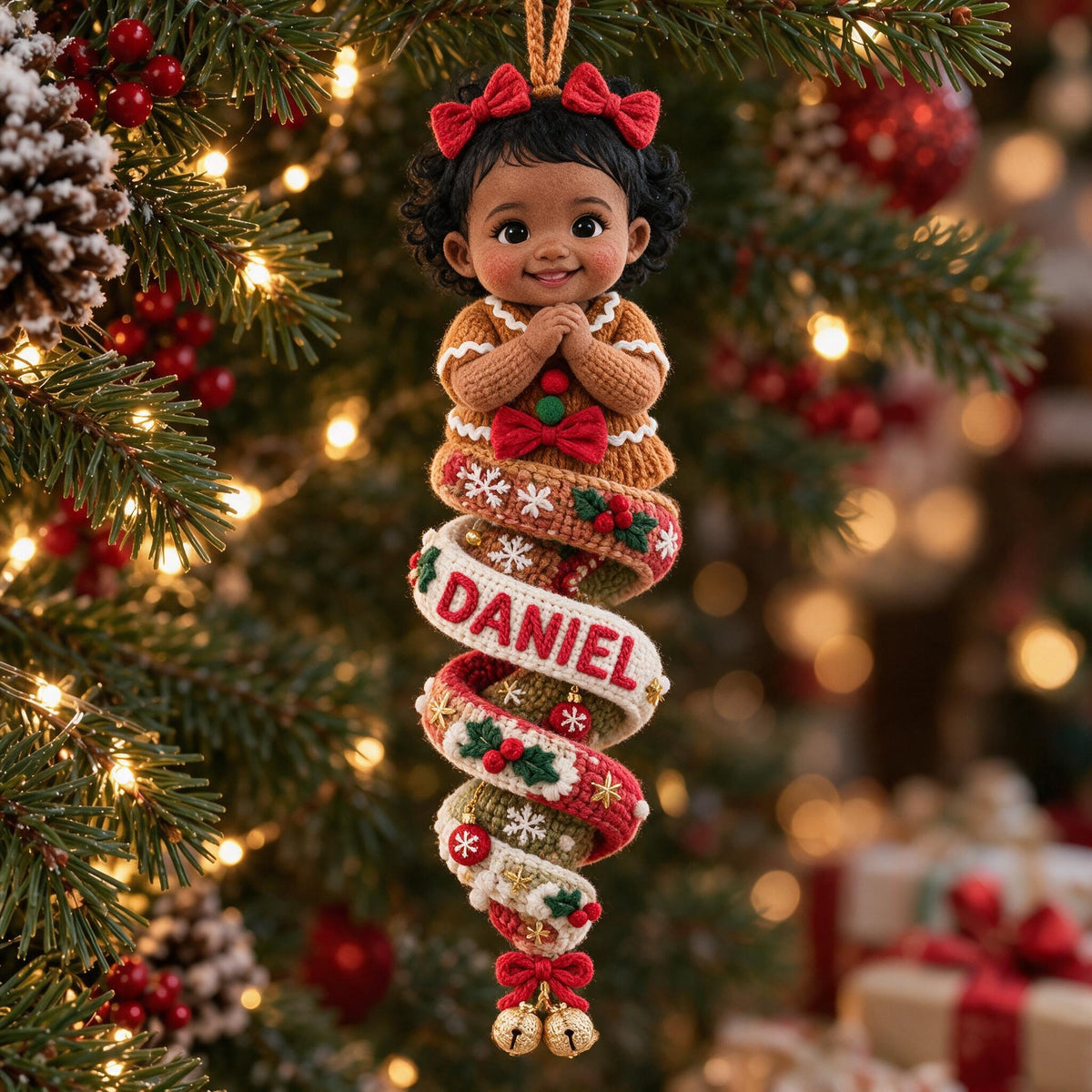 Custom Photo Christmas Black Christmas Baby Girl Gingerbread Costume Plush Ornament Gift
