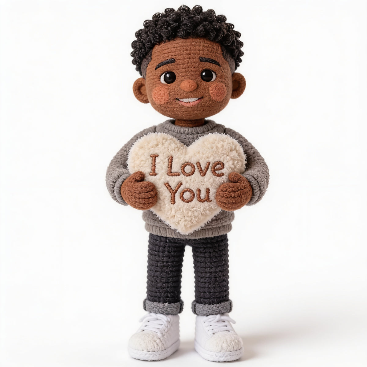 Personalized Black Little Boy Premium Faux Fur Pillow Gift for Son Grandson Nephew