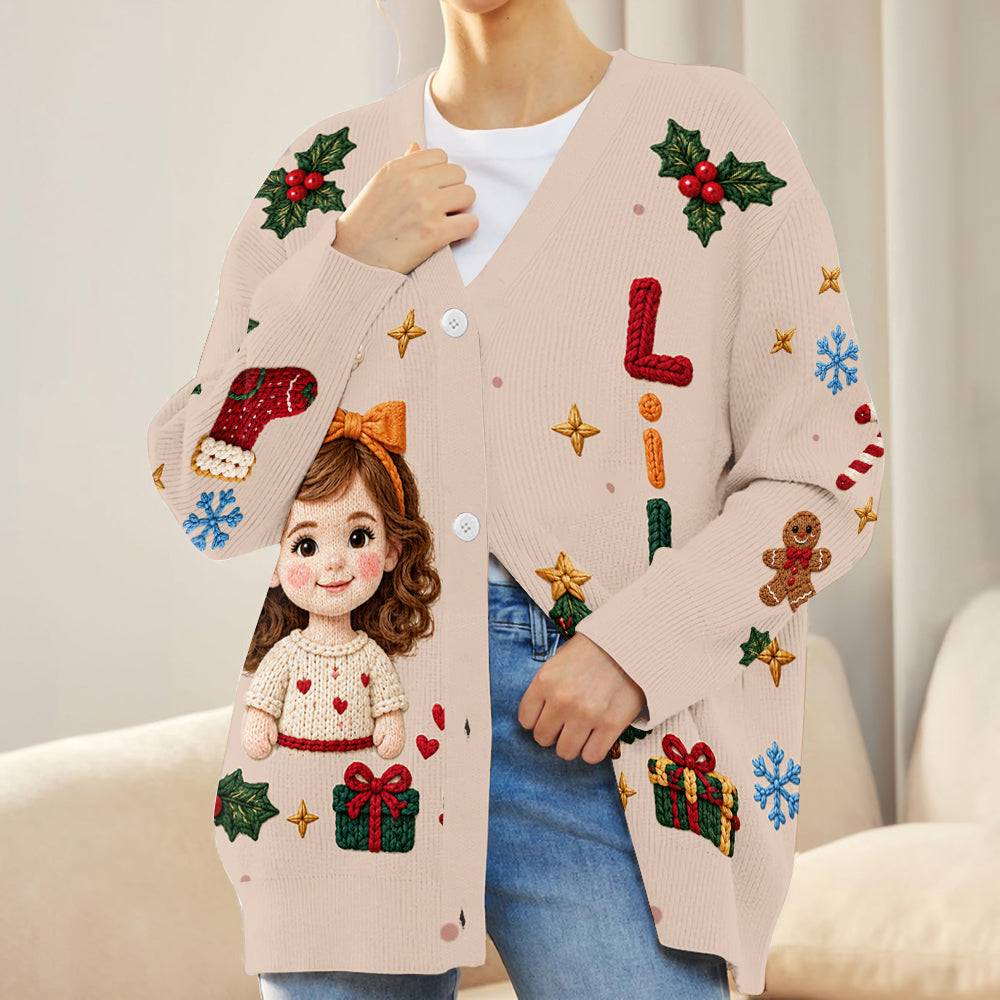 Personalized Christmas Little Boy Cardigan Sweater Custom Kid Holiday Gift