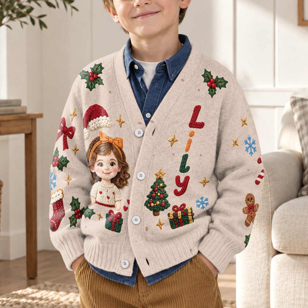 Personalized Christmas Little Boy Cardigan Sweater Custom Kid Holiday Gift