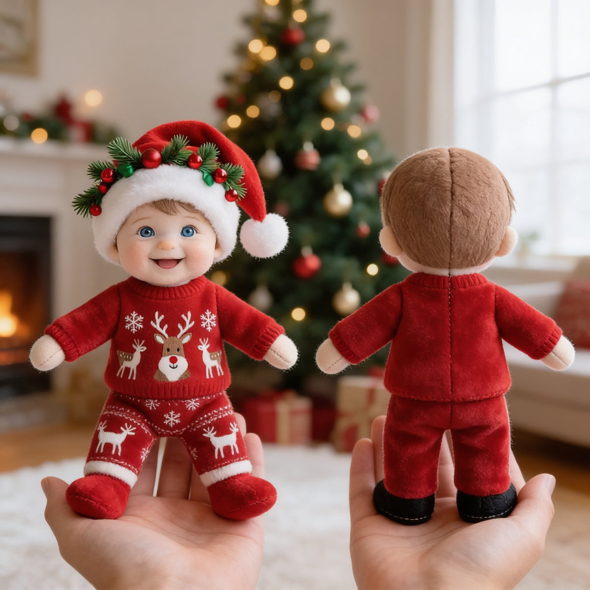 Custom Photo Christmas Baby Boy Posable Plush Doll Holiday Gift