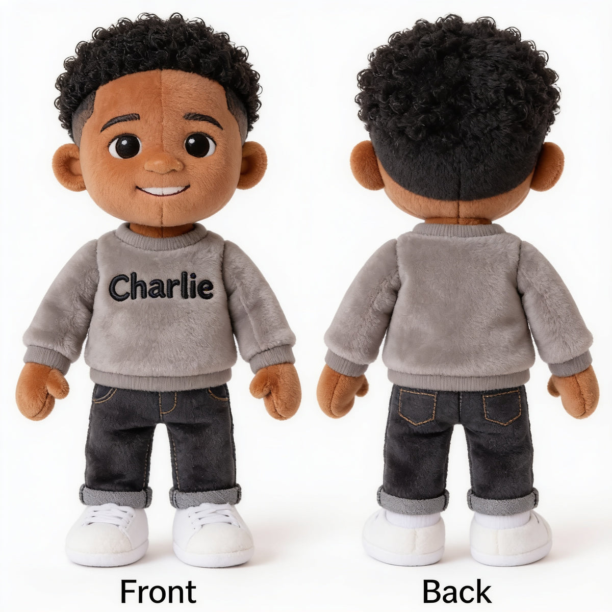 Personalized Black Little Boy Plush Keychain Custom Keepsake Gift