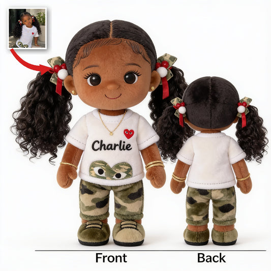 Personalized Black Little Girl Plush Keychain Custom Gift for Daughter Granddaughter Niece