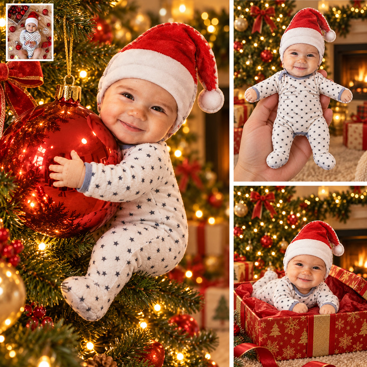 Custom Photo Christmas Black Christmas Baby Girl Gingerbread Costume Posable Plush Doll